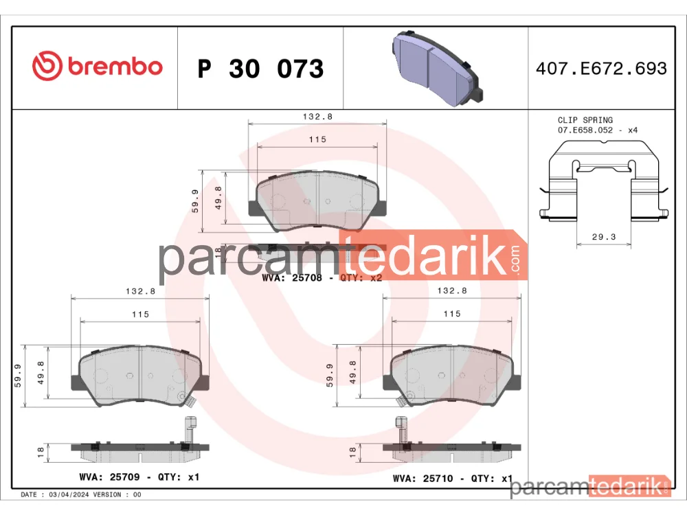 BREMBO P30073 | Fren Balatası (Ön) — Hyundai i30 Coupe, Hyundai i30, Kia Ceed