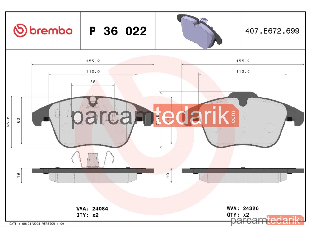 BREMBO P36022 | Fren Balatası (Ön) — Jaguar XF I, Jaguar XJ, Jaguar XK II Coupe