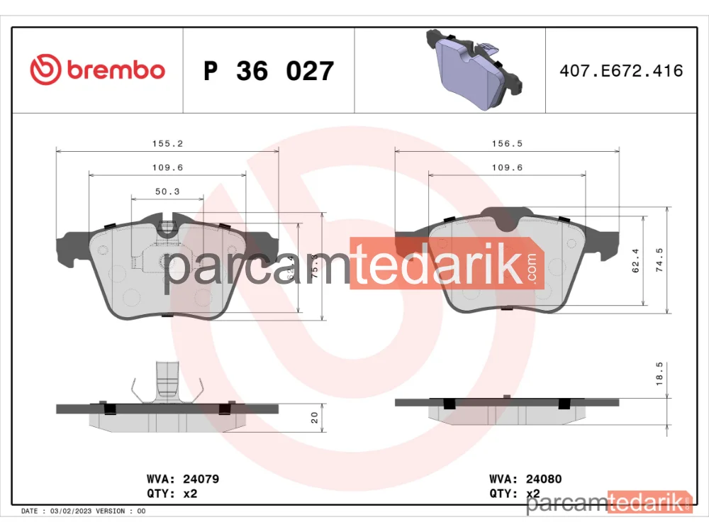 BREMBO P36027 | Fren Balatası (Ön) — Jaguar XK II Coupe, Jaguar XF I, Jaguar XK II Cabrio