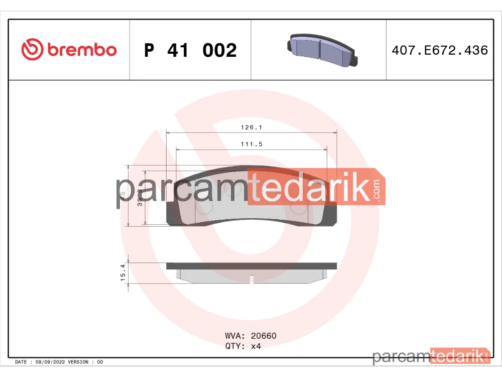 BREMBO P41002 | Fren Balatası (Ön) — Lada Niva Suv, Lada Nadeschda, Lada Niva II Suv