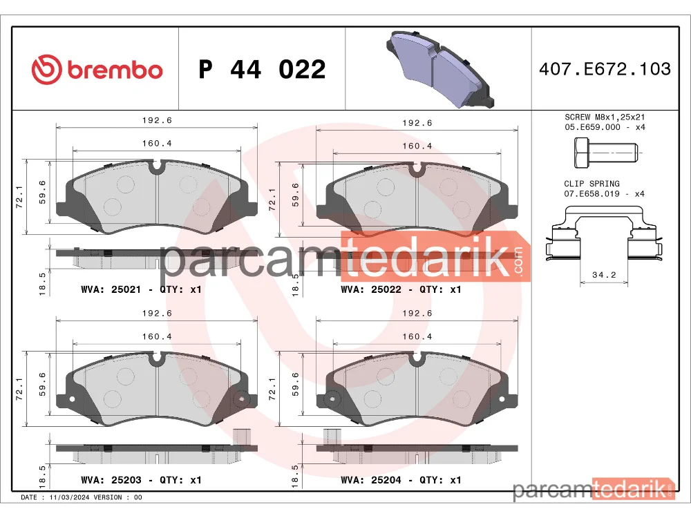 BREMBO P44022 | Fren Balatası (Ön) — Land Rover Discovery Sport, Land Rover Range Rover IV