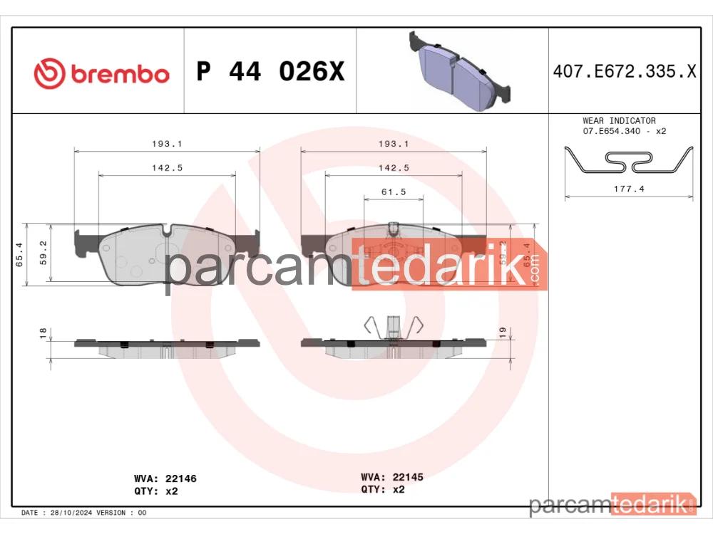 BREMBO P44026X | Fren Balatası (Ön) — Land Rover Range Rover Evoque, Land Rover Discovery Sport, Jaguar E-Pace