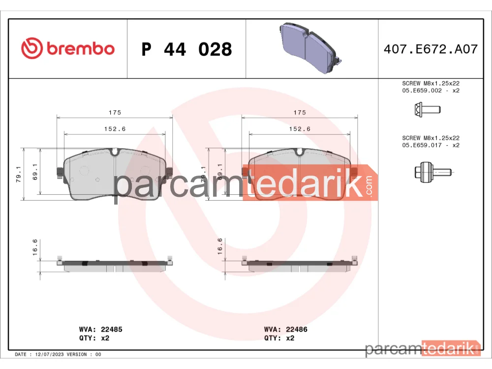 BREMBO P44028 | Fren Balatası (Ön) — Land Rover Discovery Sport, Land Rover Range Rover IV