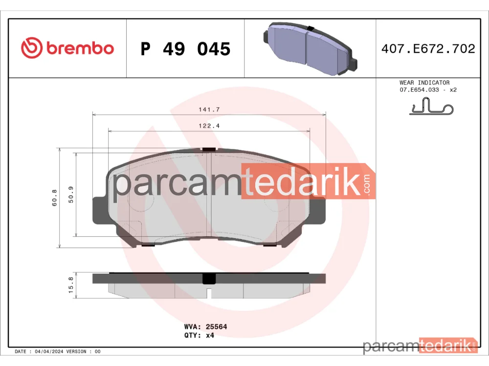 BREMBO P49045 | Fren Balatası (Ön) — Mazda CX-5, Chrysler 200