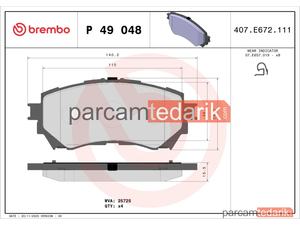 BREMBO P49048 | Fren Balatası (Ön) — Mazda 6