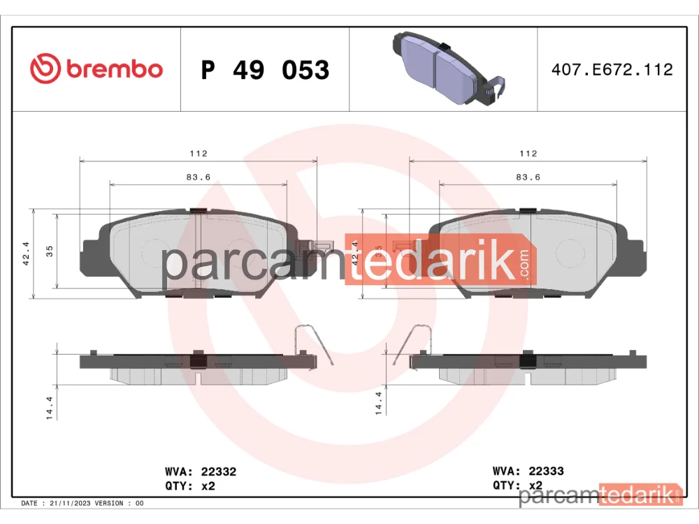 BREMBO P49053 | Fren Balatası (Arka) — Mazda CX-5