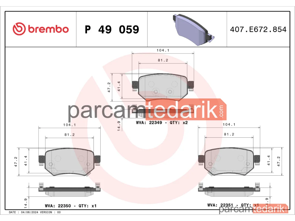 BREMBO P49059 | Fren Balatası (Arka) — Mazda 6
