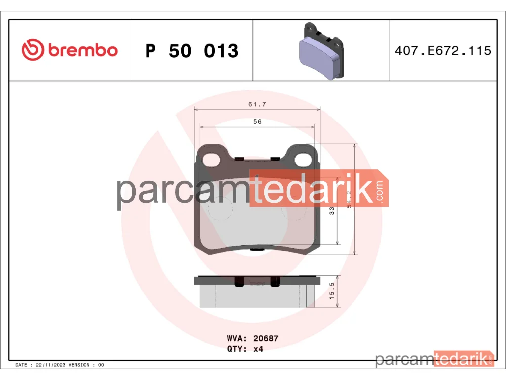 BREMBO P50013 | Fren Balatası (Arka) — Mercedes-Benz 124, Mercedes-Benz C-Serisi, Mercedes-Benz E-Serisi