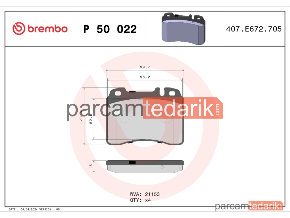 BREMBO P50022 | Fren Balatası (Ön) — Mercedes-Benz E-Serisi, Mercedes-Benz 124, Mercedes-Benz E-Serisi Coupe