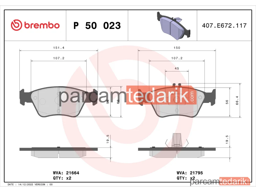BREMBO P50023 | Fren Balatası (Ön) — Mercedes-Benz E-Serisi, Mercedes-Benz E-Serisi T-Model