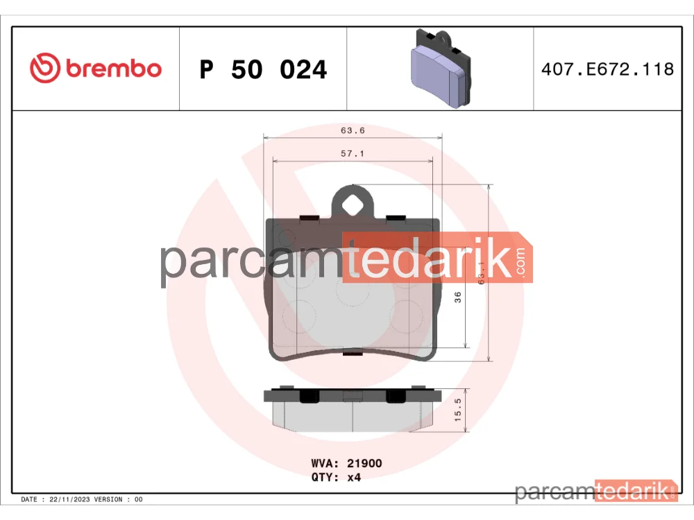 BREMBO P50024 | Fren Balatası (Arka) — Mercedes-Benz C-Serisi