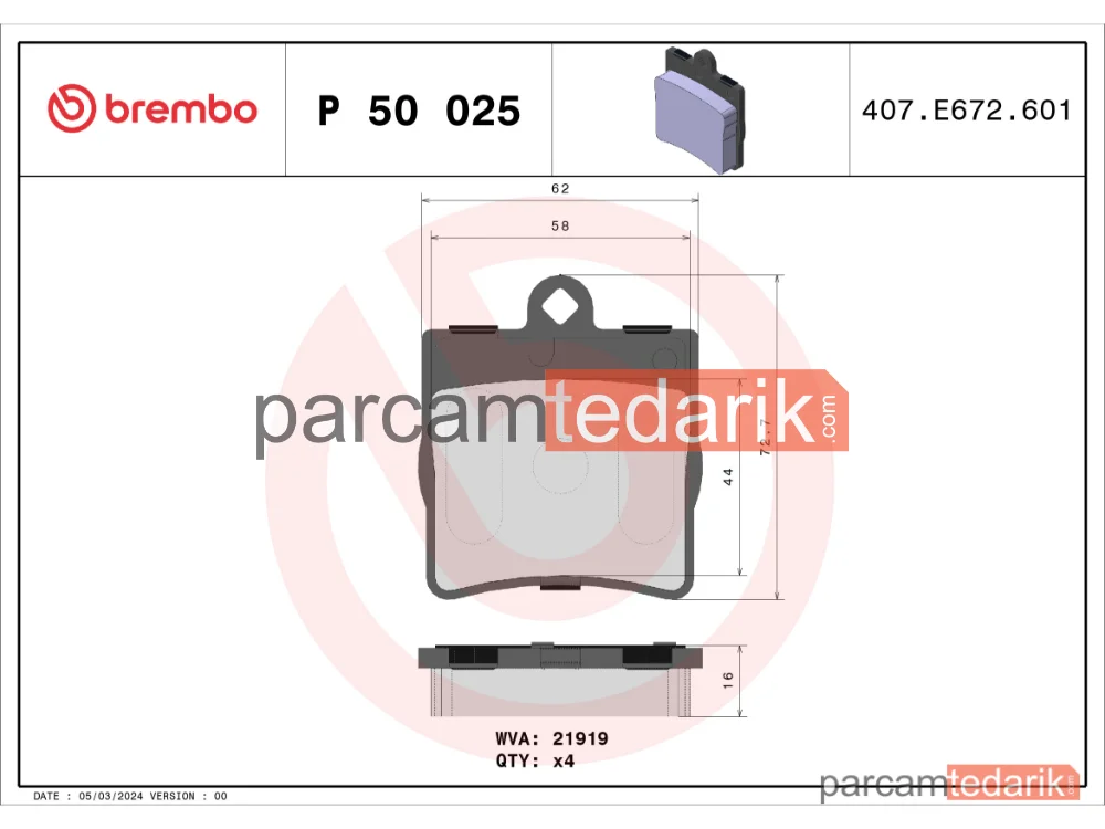 BREMBO P50025 | Fren Balatası (Arka) — Mercedes-Benz C-Serisi T-Model, Mercedes-Benz E-Serisi