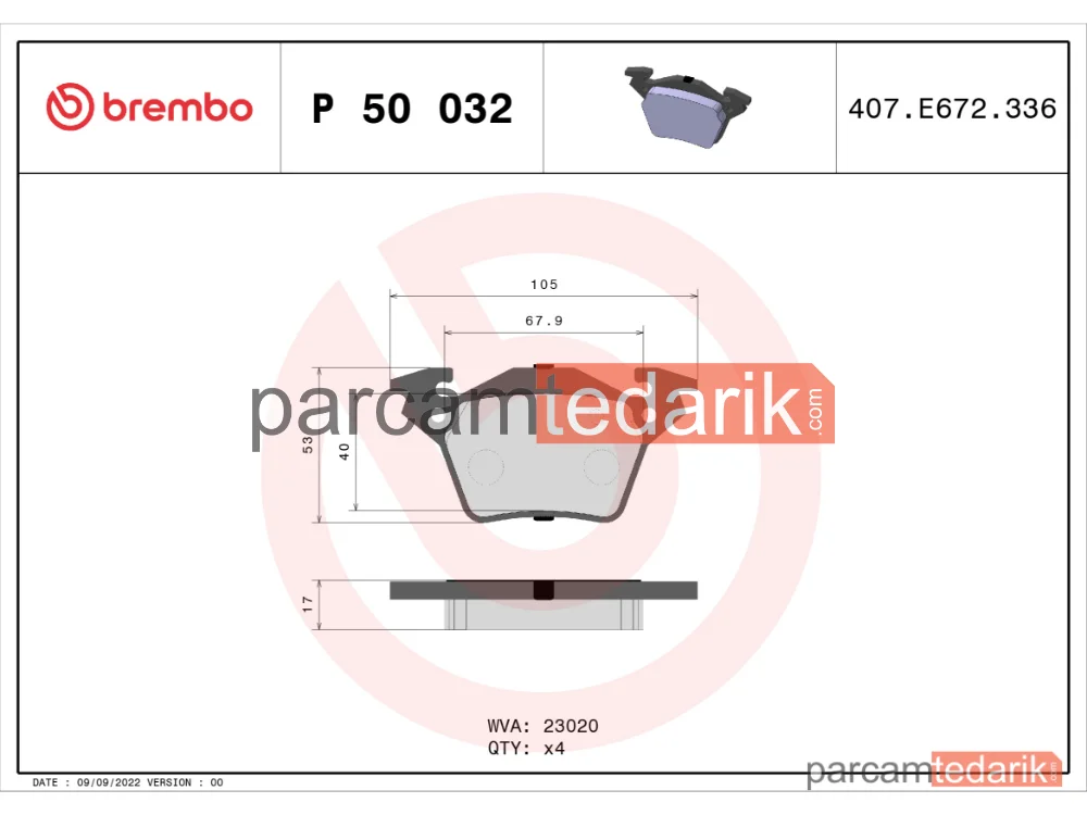 BREMBO P50032 | Fren Balatası (Arka) — Mercedes-Benz Vito, Mercedes-Benz V-Serisi