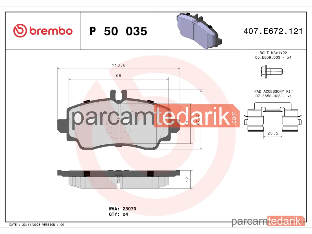 BREMBO P50035 | Fren Balatası (Ön) — Mercedes-Benz A-Serisi