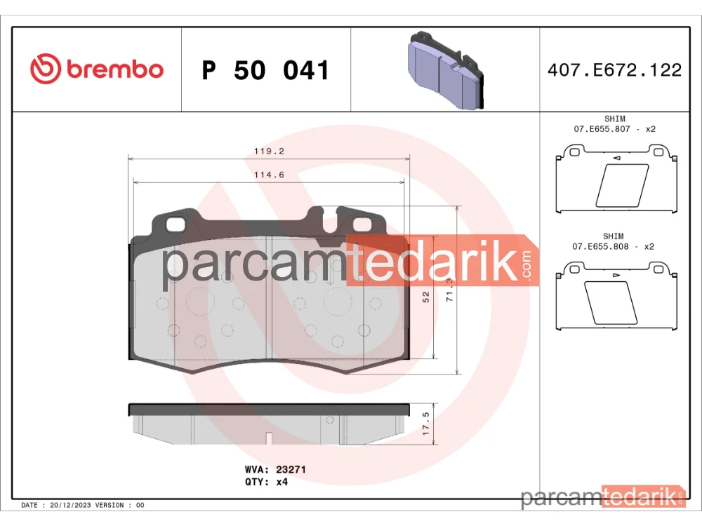 BREMBO P50041 | Fren Balatası (Ön) — Mercedes-Benz S-Serisi, Mercedes-Benz SL, Mercedes-Benz M-Serisi