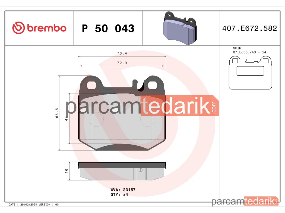 BREMBO P50043 | Fren Balatası (Arka) — Mercedes-Benz M-Serisi