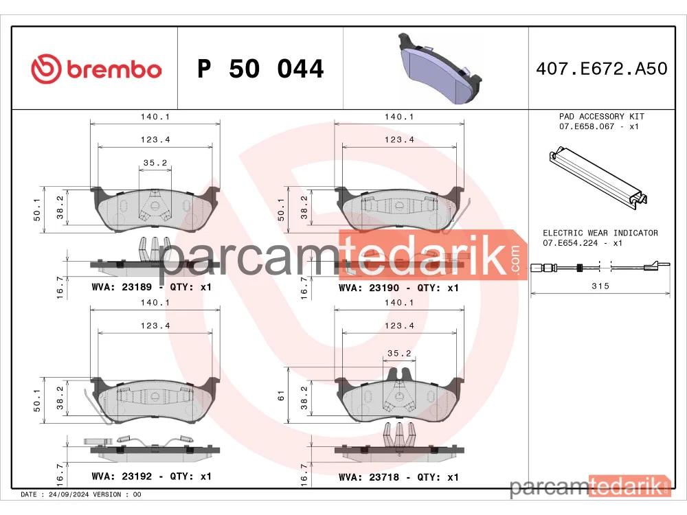 BREMBO P50044 | Fren Balatası (Arka) — Mercedes-Benz M-Serisi