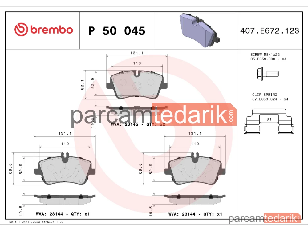 BREMBO P50045 | Fren Balatası (Ön) — Mercedes-Benz C-Serisi Coupe, Mercedes-Benz C-Serisi