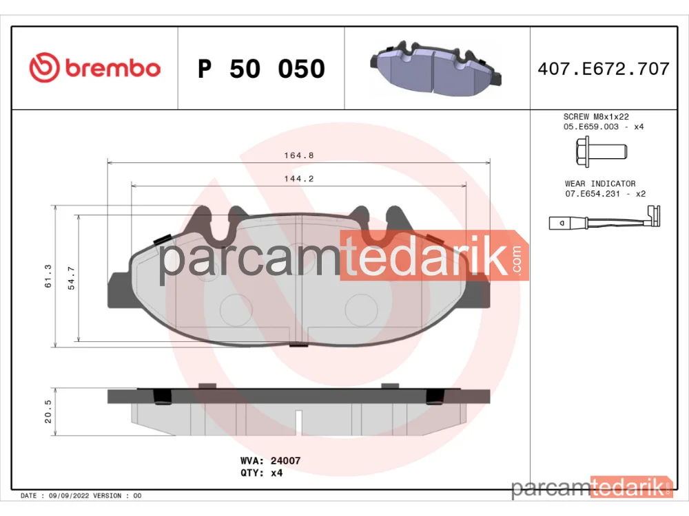 BREMBO P50050 | Fren Balatası (Ön) — Mercedes-Benz Vito, Mercedes-Benz Vito / Mixto, Mercedes-Benz Viano