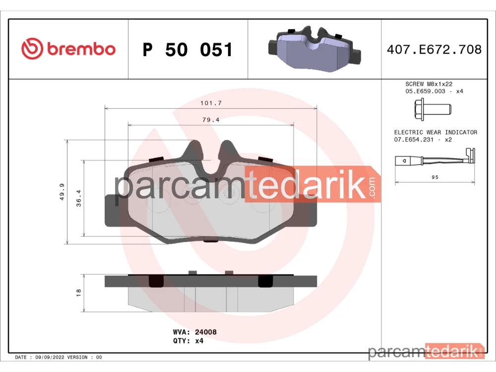 BREMBO P50051 | Fren Balatası (Arka) — Mercedes-Benz Vito, Mercedes-Benz Vito / Mixto, Mercedes-Benz Viano