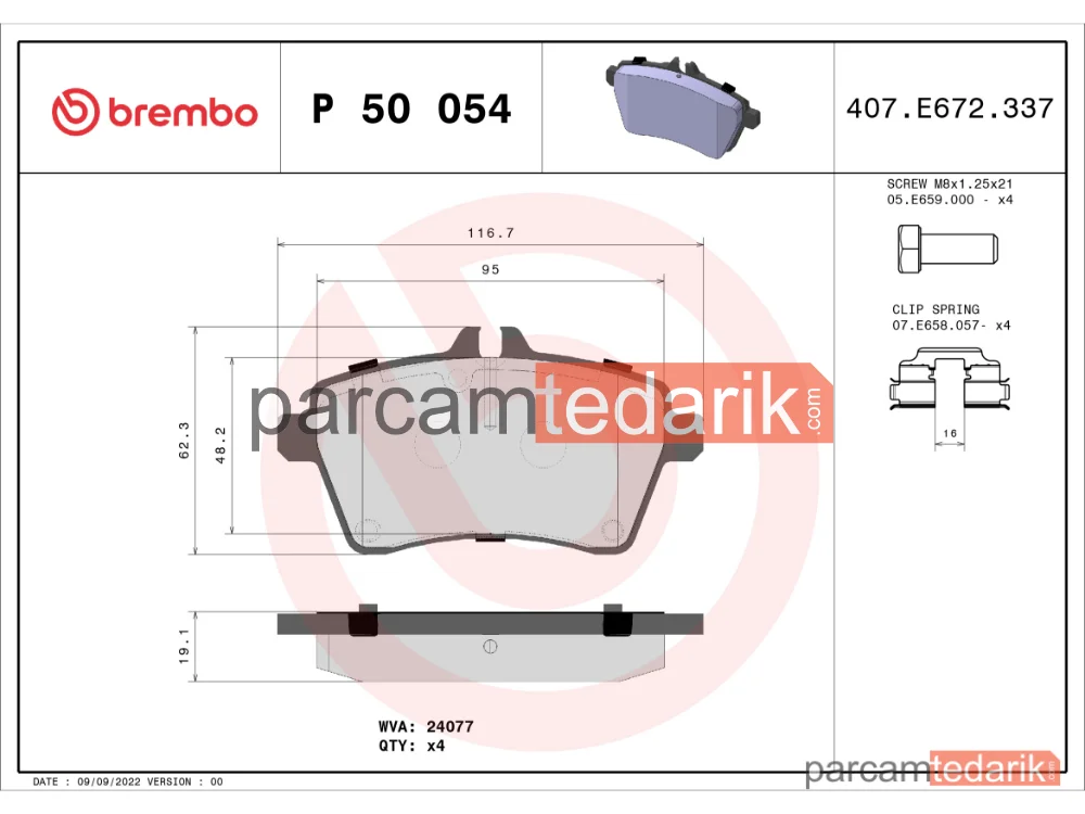 BREMBO P50054 | Fren Balatası (Ön) — Mercedes-Benz A-Serisi