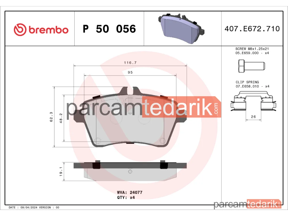 BREMBO P50056 | Fren Balatası (Ön) — Mercedes-Benz B-Serisi, Mercedes-Benz A-Serisi