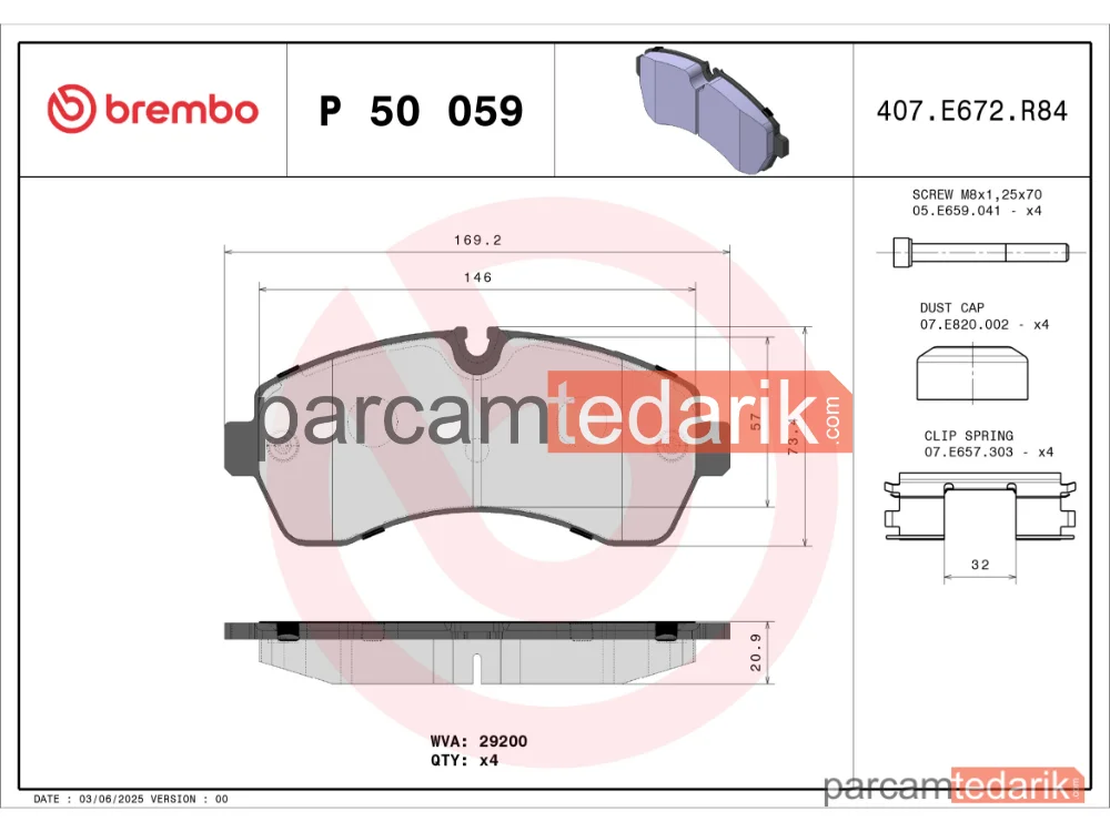 BREMBO P50059 | Fren Balatası (Ön) — Mercedes-Benz Sprinter 3,5-t, Mercedes-Benz Sprinter 5-t