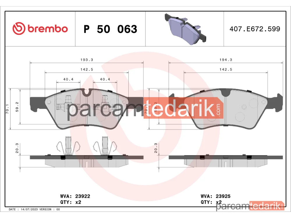 BREMBO P50063 | Fren Balatası (Ön) — Mercedes-Benz M-Serisi, Mercedes-Benz E-Serisi, Mercedes-Benz R-Serisi