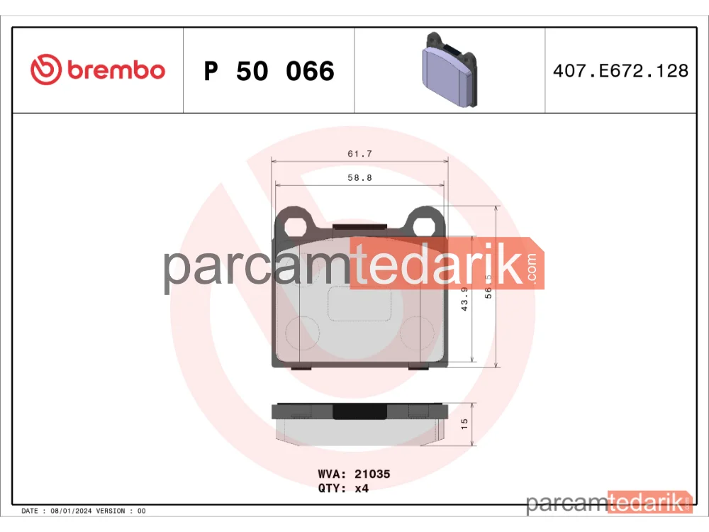 P50066 | Fren Balatası (Arka) — Mercedes-Benz S-Serisi, Mercedes-Benz 123, Mercedes-Benz /8