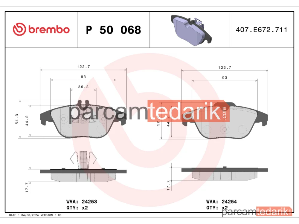 BREMBO P50068 | Fren Balatası (Arka) — Mercedes-Benz C-Serisi, Mercedes-Benz C-Serisi T-Model