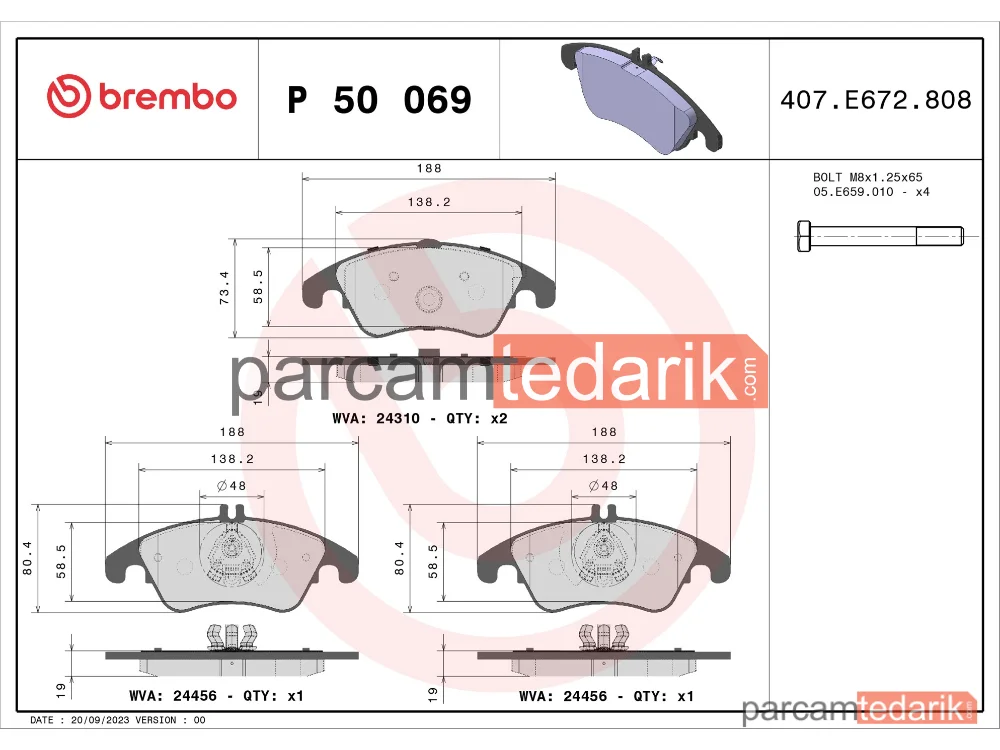 BREMBO P50069 | Fren Balatası (Ön) — Mercedes-Benz E-Serisi, Mercedes-Benz E-Serisi T-Model