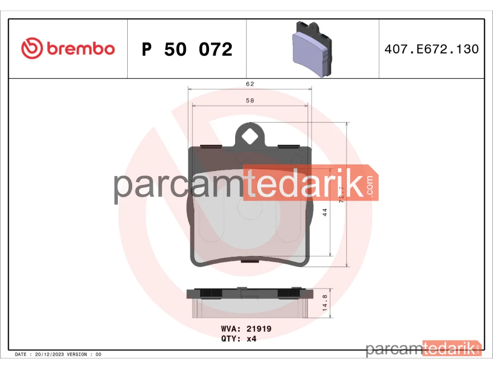 BREMBO P50072 | Fren Balatası (Arka) — Mercedes-Benz C-Serisi Coupe, Mercedes-Benz C-Serisi