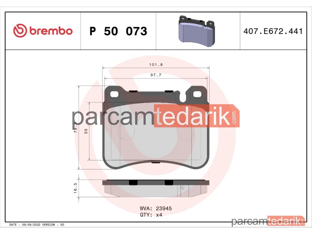BREMBO P50073 | Fren Balatası (Ön) — Mercedes-Benz C-Serisi, Mercedes-Benz C-Serisi T-Model, Mercedes-Benz Clk