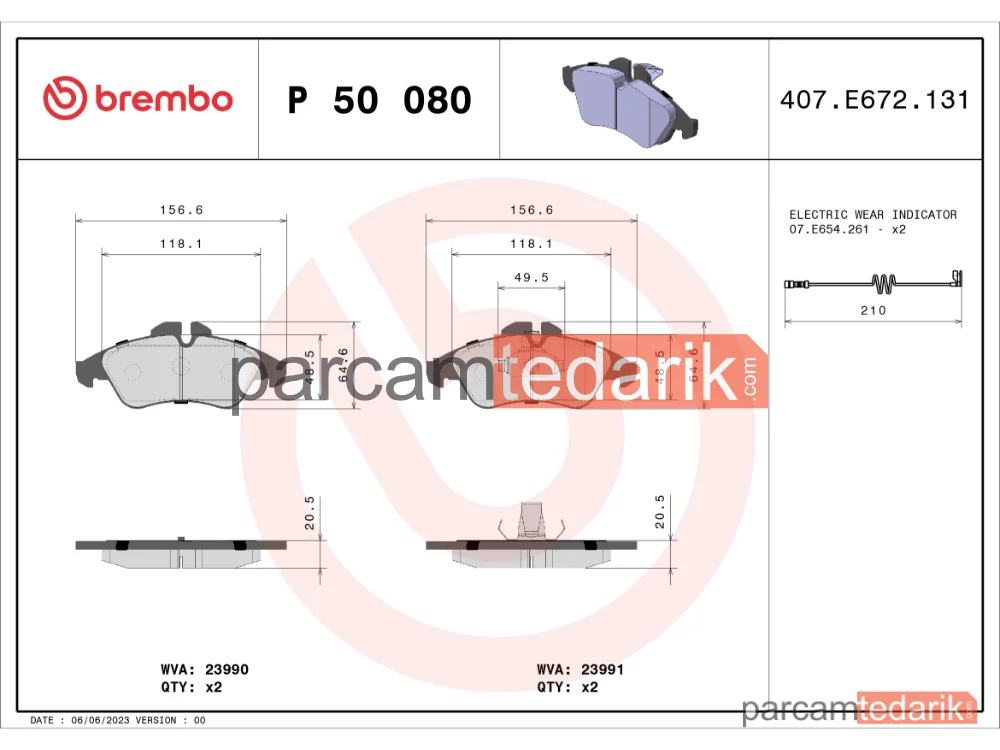 BREMBO P50080 | Fren Balatası (Ön) — Mercedes-Benz Sprinter 3-t, Mercedes-Benz Sprinter 2-t