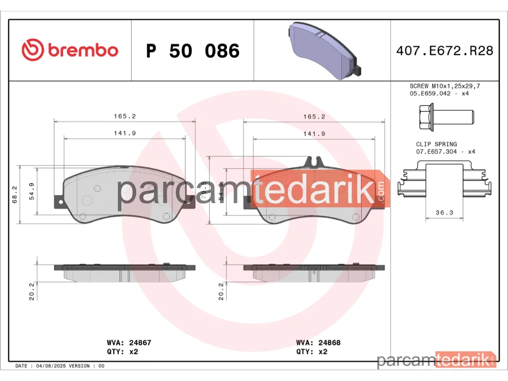 BREMBO P50086 | Fren Balatası (Ön) — Mercedes-Benz Glk-Serisi