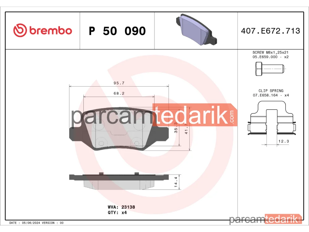 BREMBO P50090 | Fren Balatası (Arka) — Mercedes-Benz B-Serisi, Mercedes-Benz A-Serisi