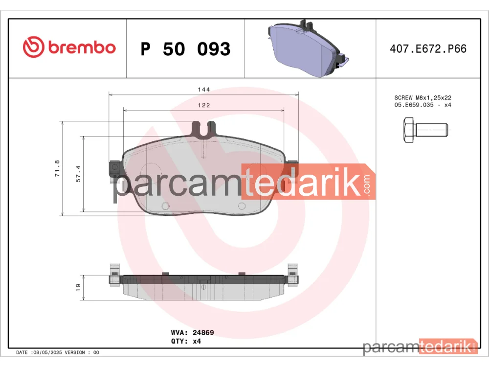 BREMBO P50093 | Fren Balatası — Mercedes-Benz Cla Coupe, Mercedes-Benz B-Serisi, Mercedes-Benz Gla-Serisi