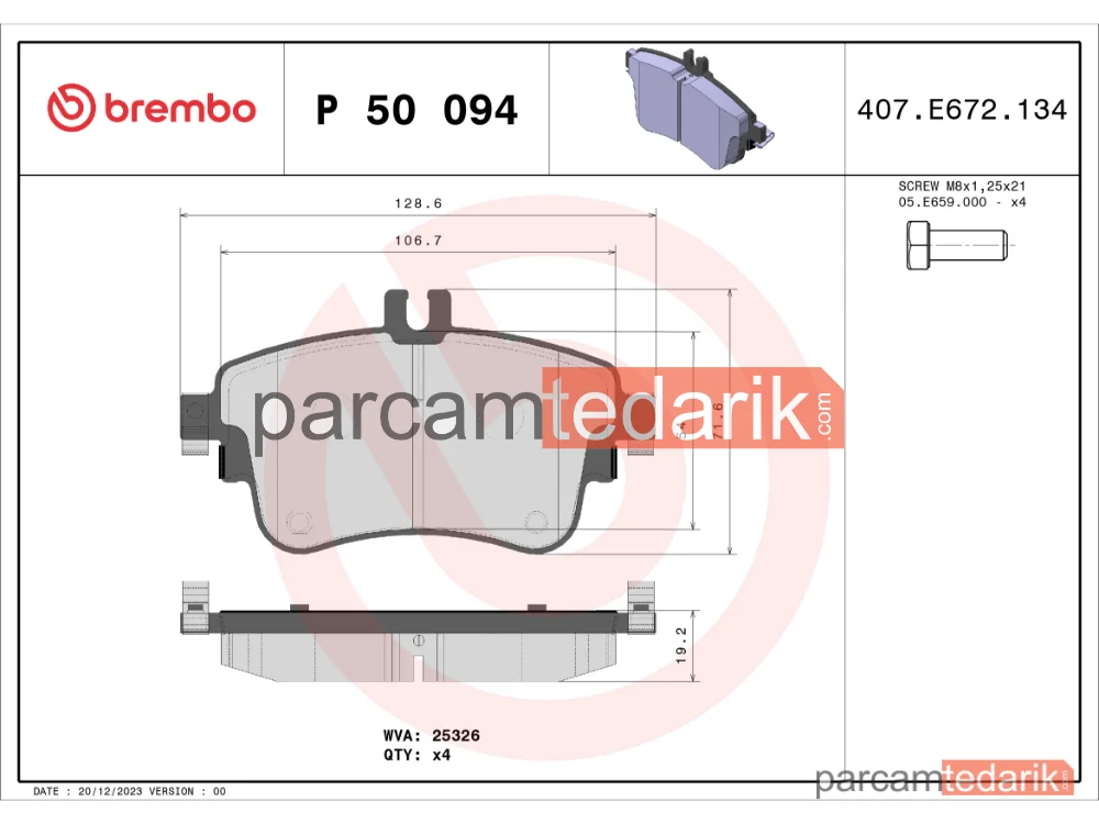 BREMBO P50094 | Fren Balatası (Ön) — Mercedes-Benz B-Serisi, Mercedes-Benz A-Serisi, Mercedes-Benz Cla Coupe