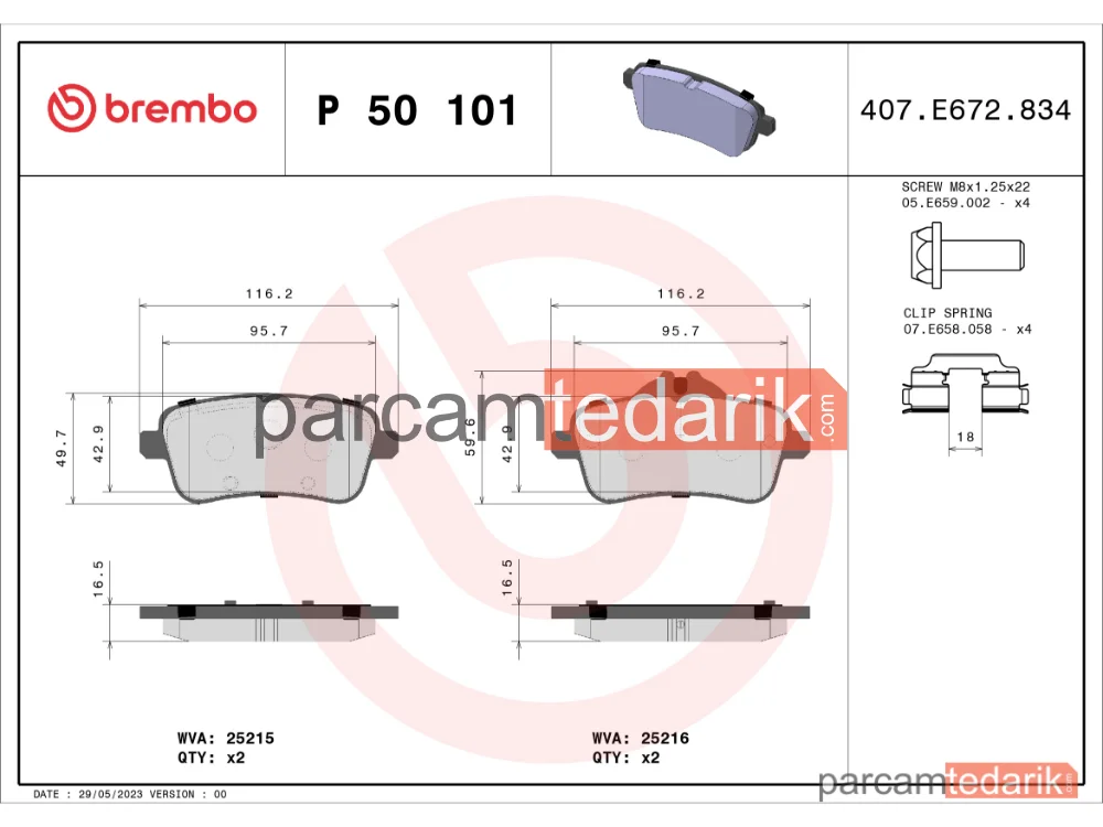 BREMBO P50101 | Fren Balatası (Arka) — Mercedes-Benz Gle, Mercedes-Benz Gls, Mercedes-Benz M-Serisi