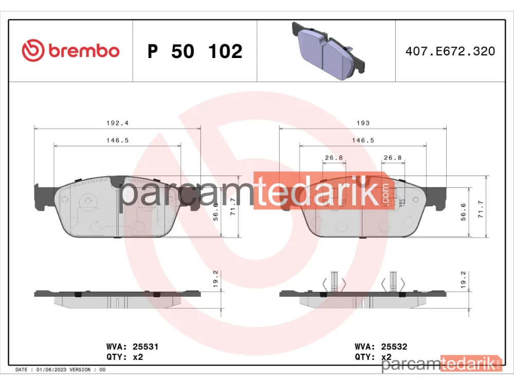 BREMBO P50102 | Fren Balatası (Ön) — Mercedes-Benz Gle, Mercedes-Benz M-Serisi, Mercedes-Benz Gle Coupe