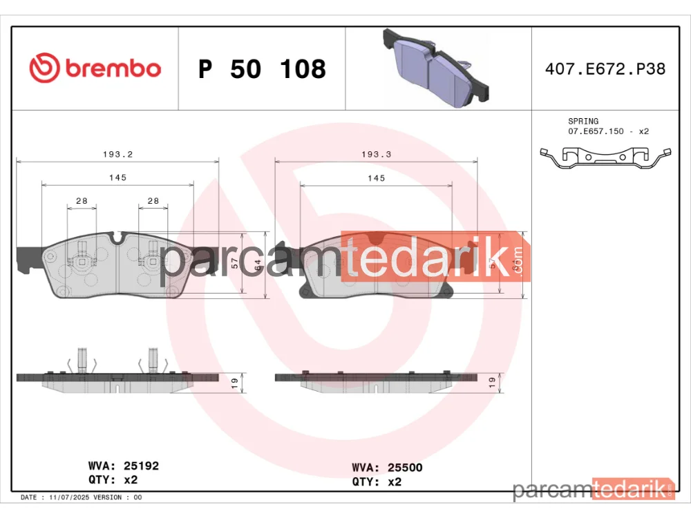 BREMBO P50108 | Fren Balatası (Ön) — Mercedes-Benz Gle, Mercedes-Benz M-Serisi, Mercedes-Benz Gls
