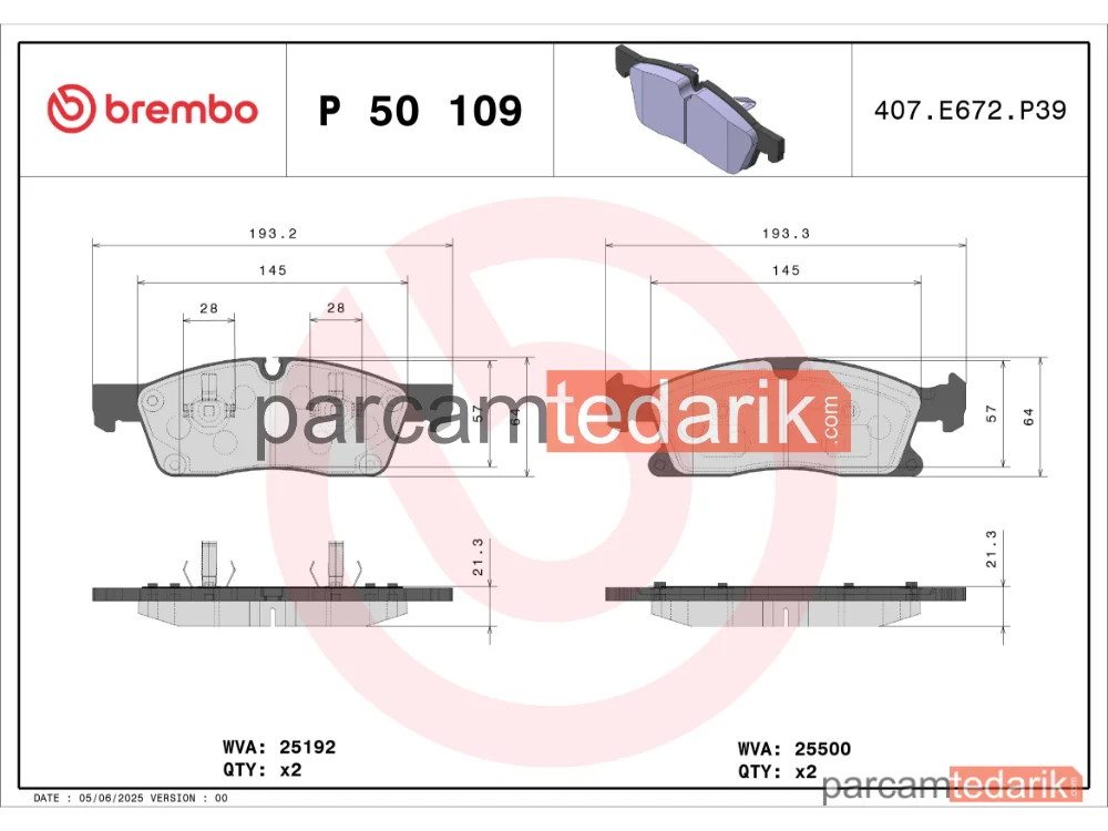 BREMBO P50109 | Fren Balatası (Ön) — Mercedes-Benz Gle, Mercedes-Benz M-Serisi, Mercedes-Benz Gle Coupe