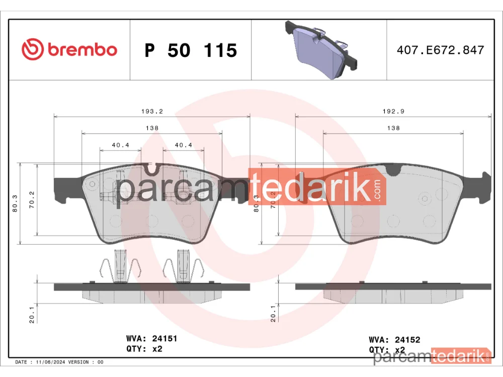 BREMBO P50115 | Fren Balatası (Ön) — Mercedes-Benz Gl-Serisi