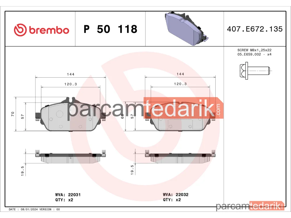 BREMBO P50118 | Fren Balatası (Ön) — Mercedes-Benz C-Serisi, Mercedes-Benz C-Serisi T-Model