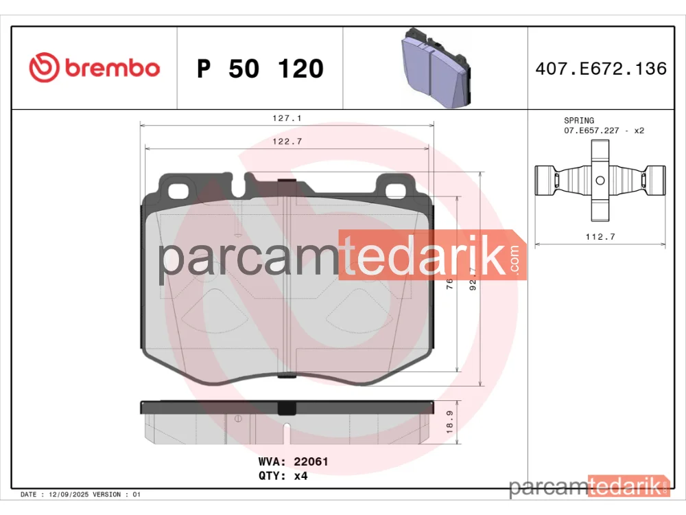 BREMBO P50120 | Fren Balatası (Ön) — Mercedes-Benz C-Serisi, Mercedes-Benz E-Serisi
