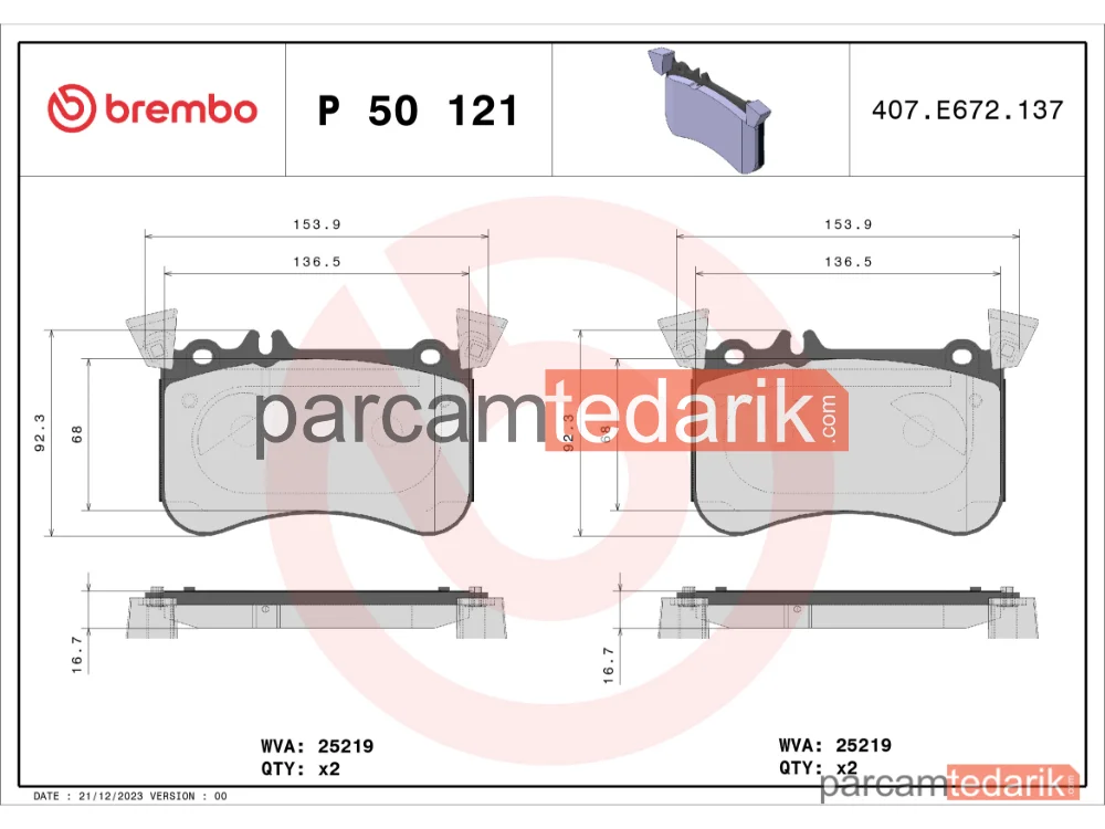 BREMBO P50121 | Fren Balatası (Ön) — Mercedes-Benz Cla Coupe, Mercedes-Benz Cla Shooting Brake