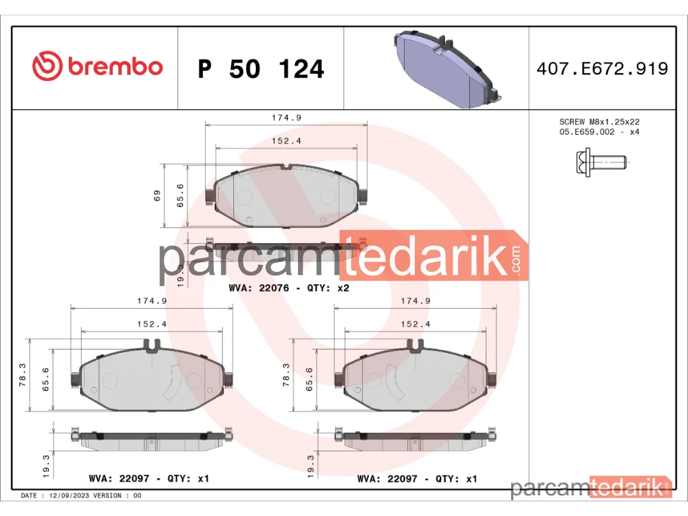 BREMBO P50124 | Fren Balatası (Ön) — Mercedes-Benz E-Serisi, Mercedes-Benz C-Serisi