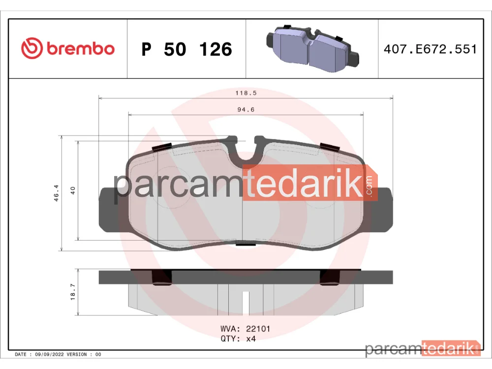 BREMBO P50126 | Fren Balatası (Arka) — Mercedes-Benz Vito Tourer, Mercedes-Benz Vito Mixto