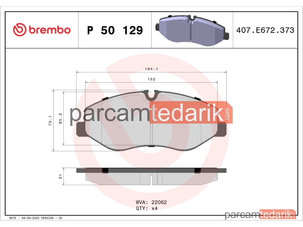 P50129 | Fren Balatası (Ön) — Mercedes-Benz Vito Tourer, Mercedes-Benz Vito Mixto
