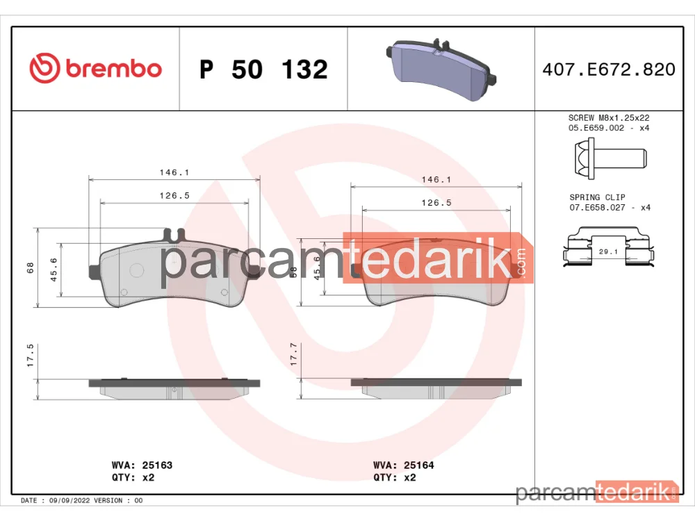 BREMBO P50132 | Fren Balatası (Arka) — Mercedes-Benz Amg GT, Mercedes-Benz S-Serisi Cabrio